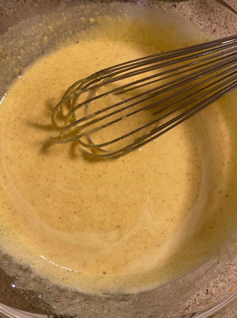 Aged eggnog ingredients mixed together after step 2. 