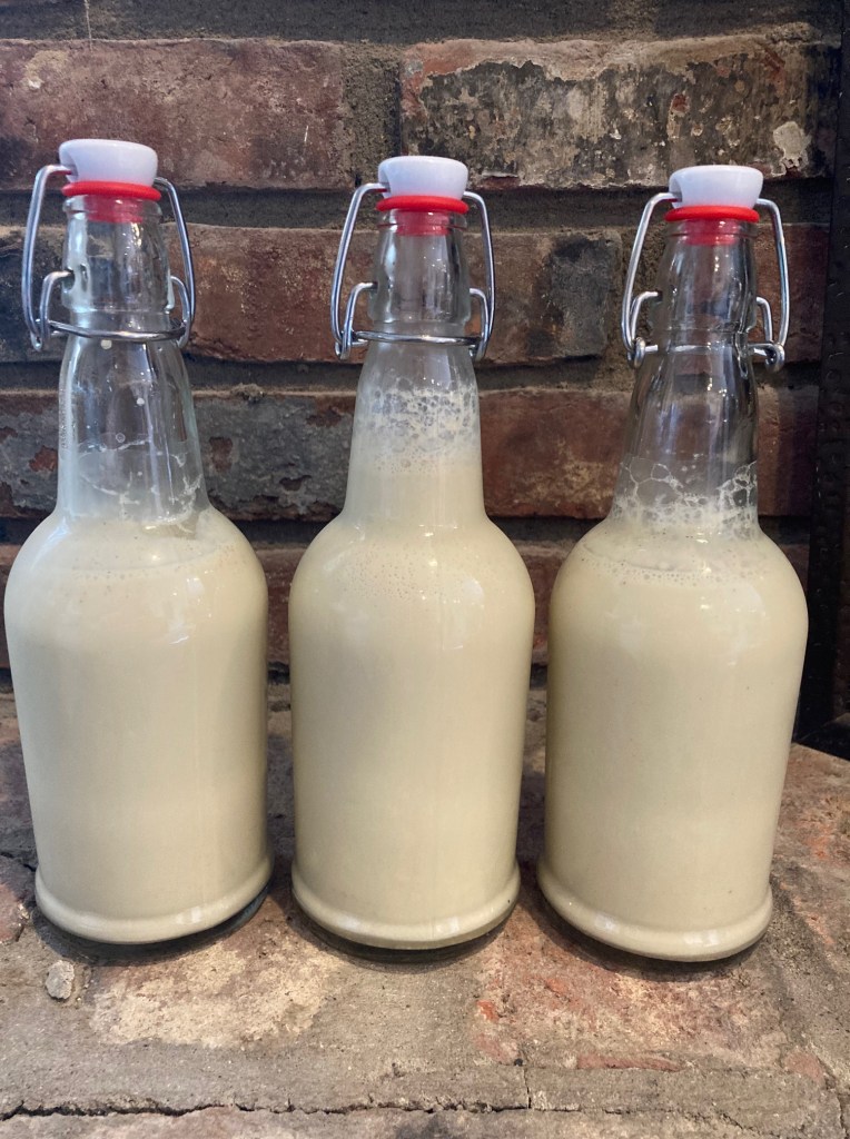 Aged eggnog final product. Bottled and ready to drink. 