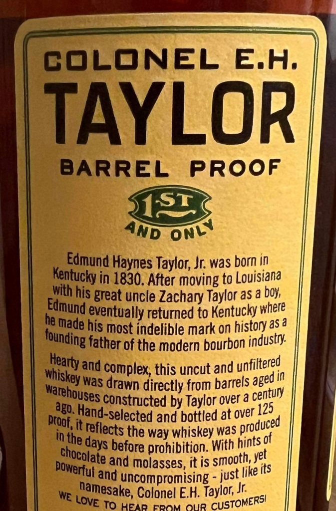 EH Taylor Barrel Proof Bourbon Back Label