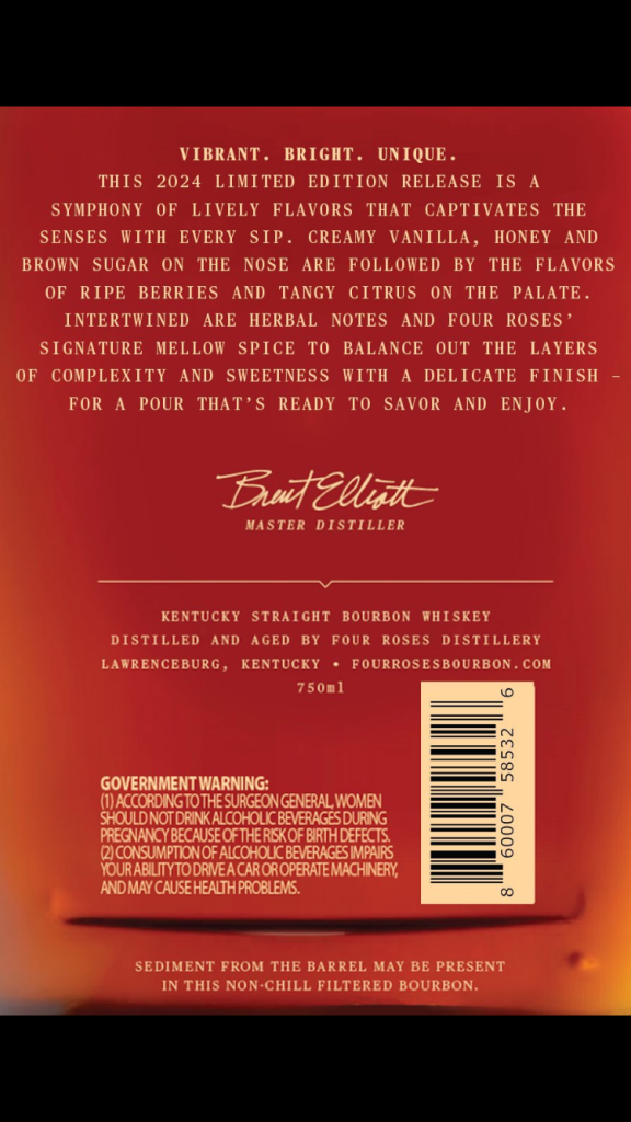 Four Roses Limited Edition Small Batch 2024 Back Label