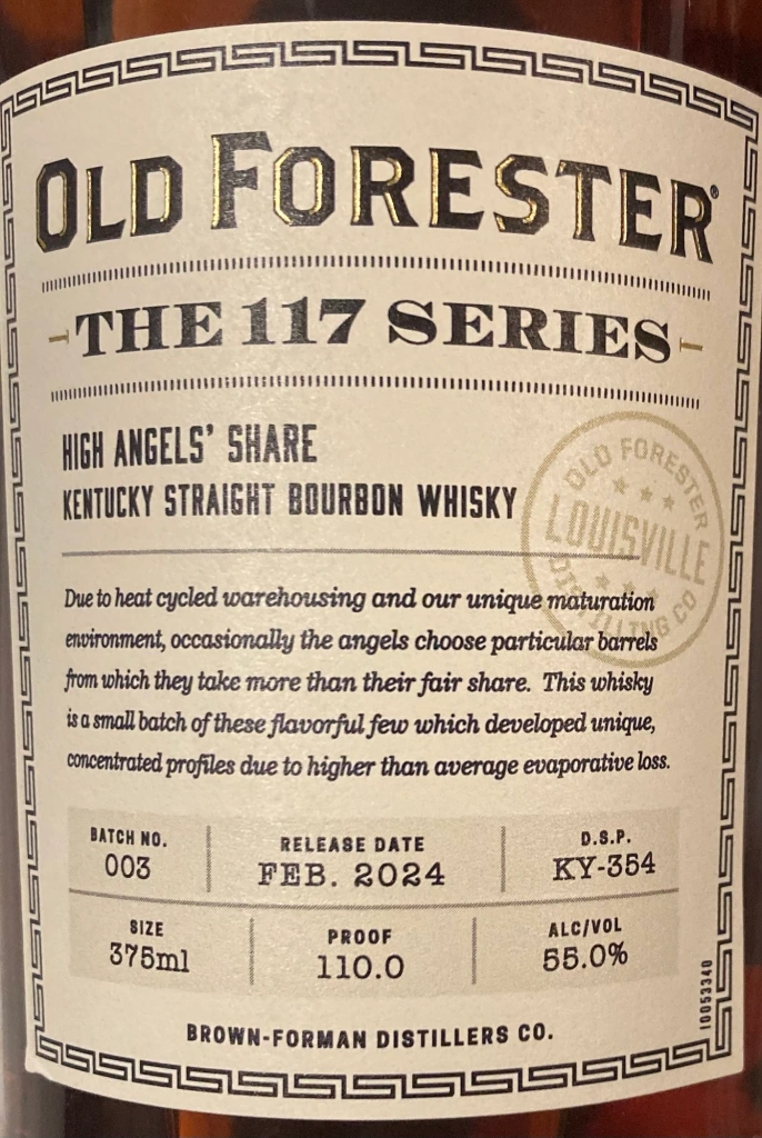 Old Forester High Angel's Share Batch 3 Front Label